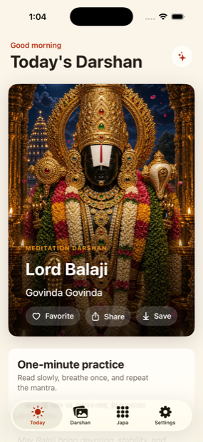 Daily darshan screen in the Bhakti Angan app