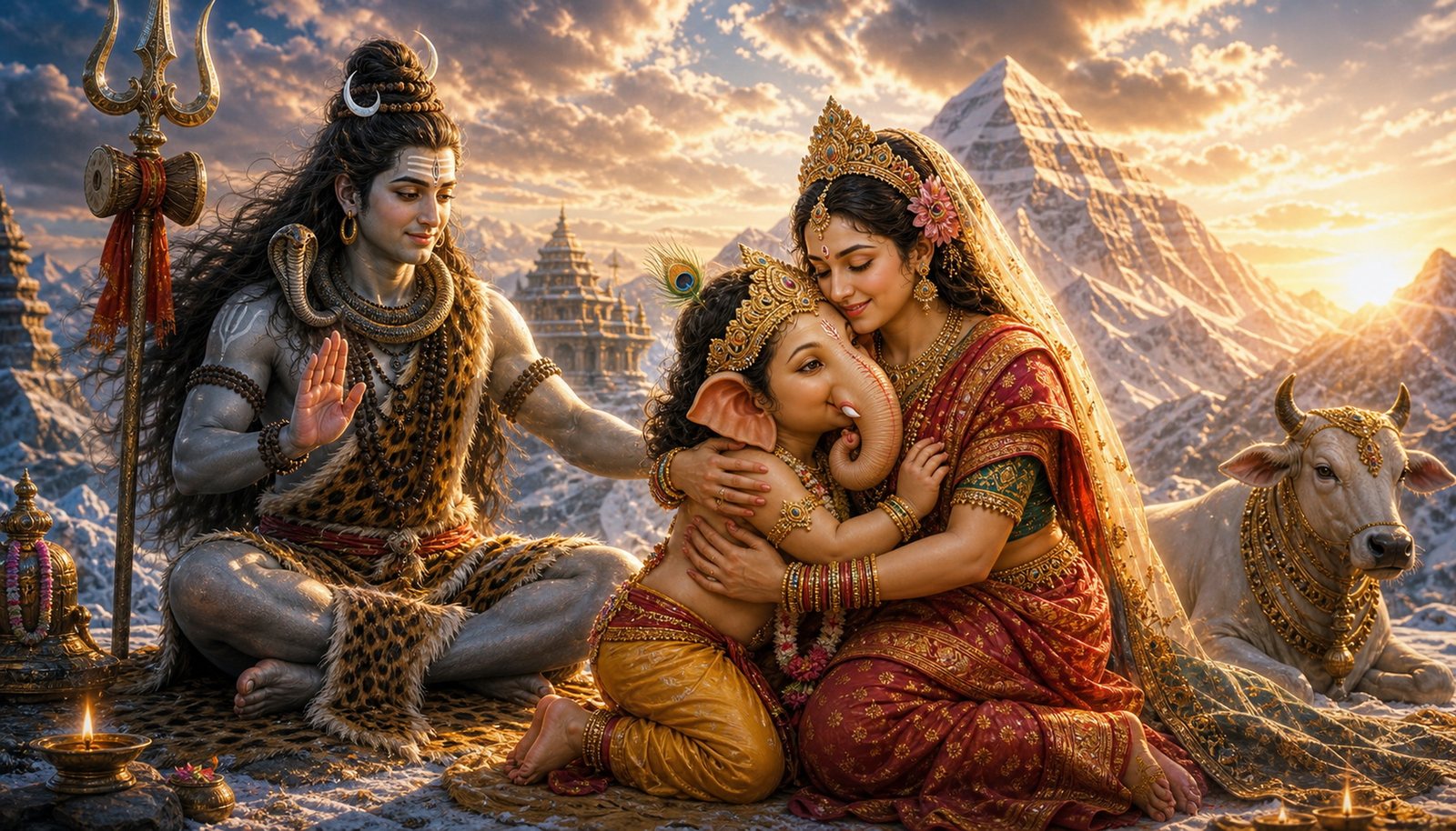 The boy Ganesha guarding Parvati's door before Shiva