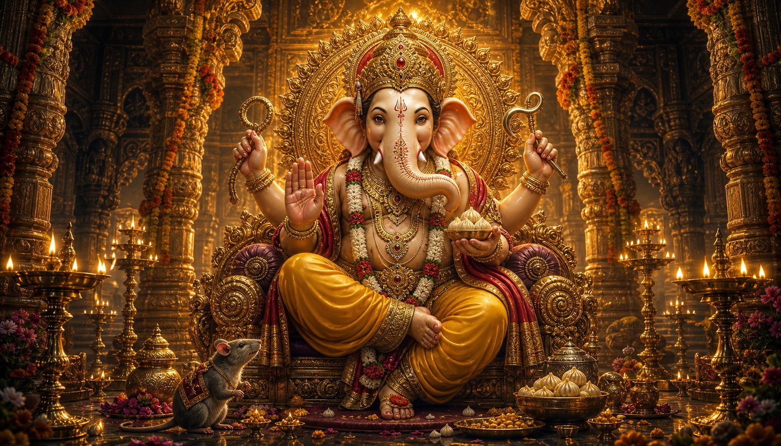 Lord Ganesha, the remover of obstacles, radiant and serene