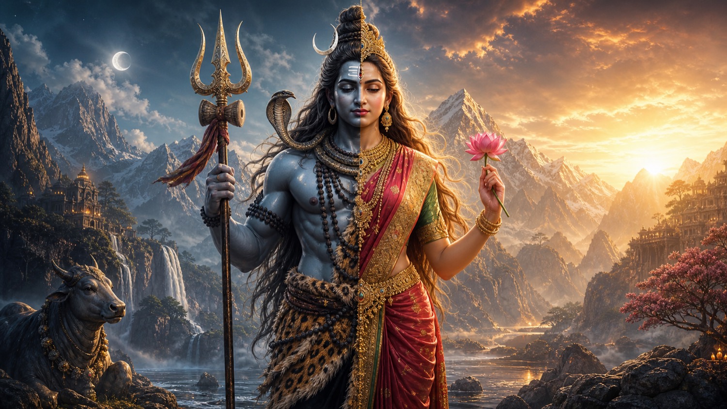 Ardhanarishvara form of Shiva and Parvati, the union of masculine and feminine
