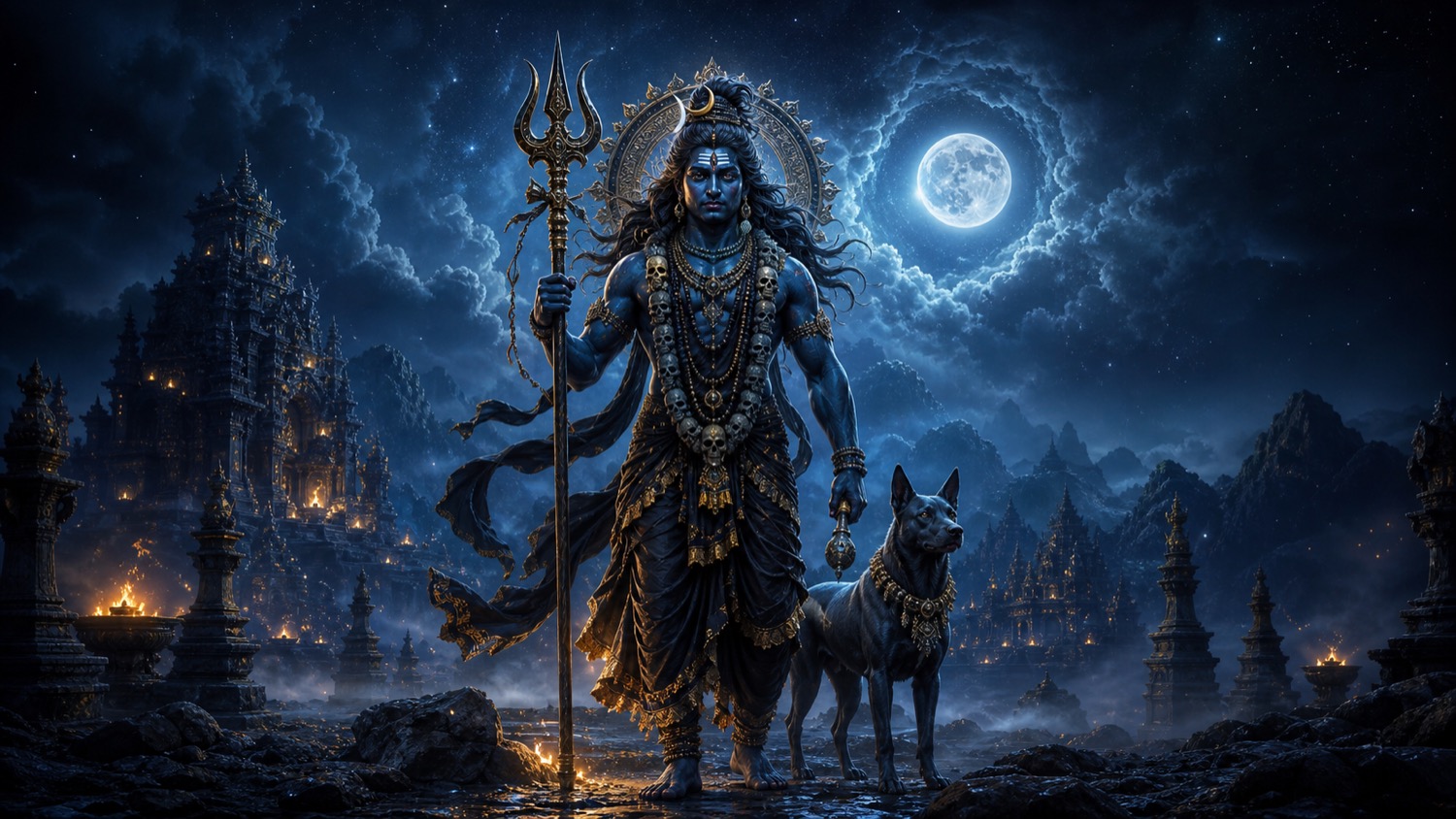 शिव का भैरव रूप, त्रिशूल और श्वान सहित उग्र रक्षक