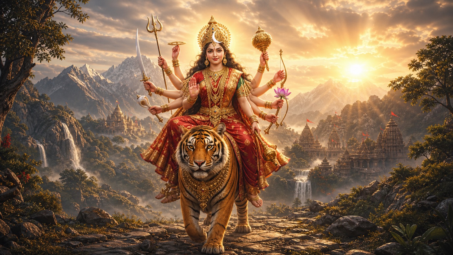 चंद्रघंटा, माँ दुर्गा का तृतीय नवदुर्गा रूप, बाघ पर सवार