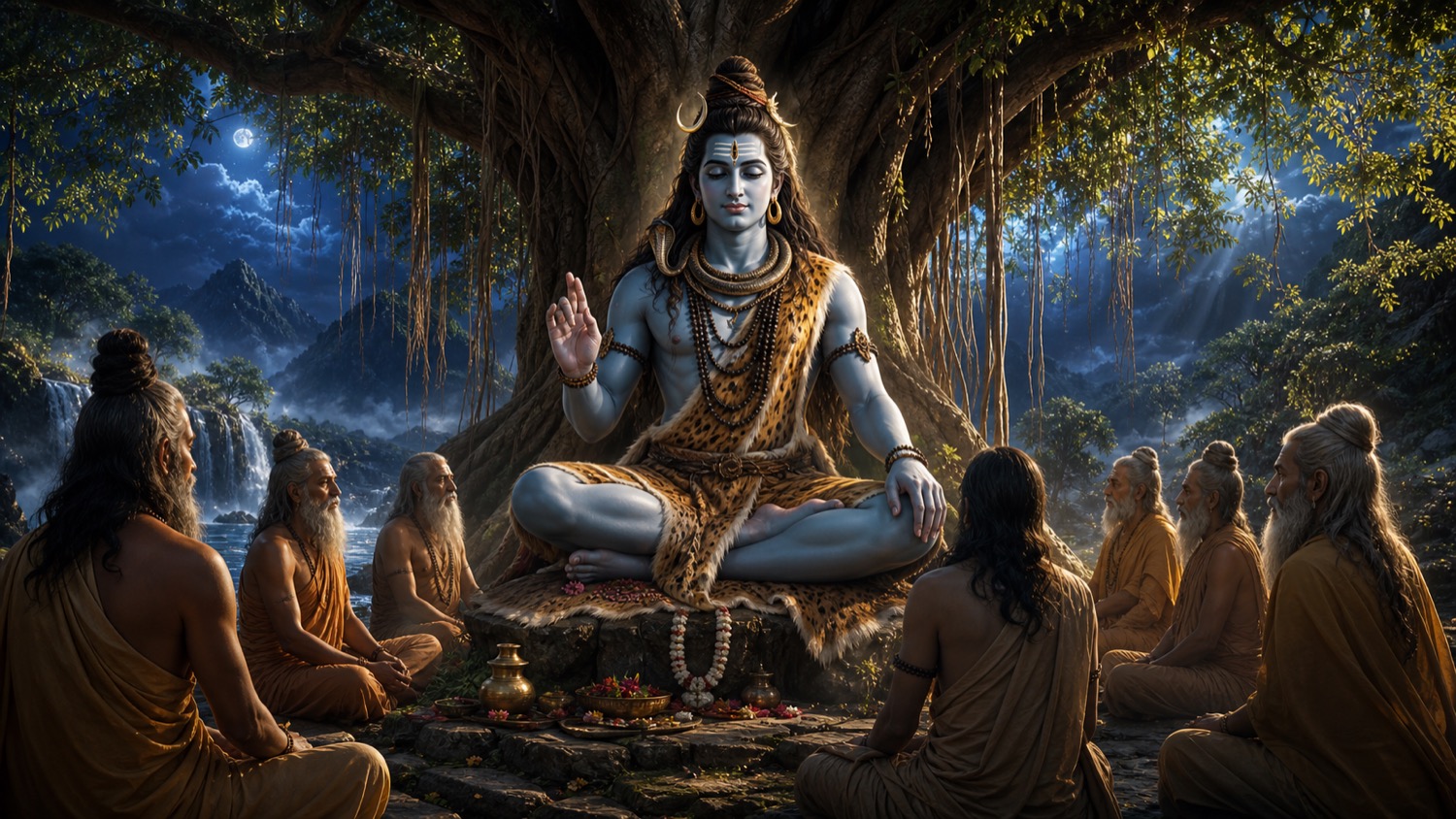 शिव का दक्षिणामूर्ति रूप, वट वृक्ष के नीचे मौन गुरु