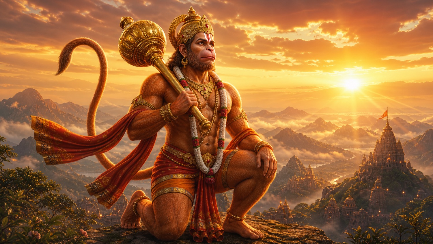 हनुमान, शिव के ग्यारहवें रुद्रावतार के रूप में पूजित, गदा धारण किए