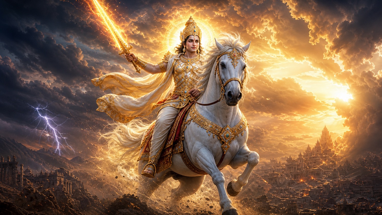 भगवान विष्णु का कल्कि अवतार, श्वेत अश्व पर भावी योद्धा