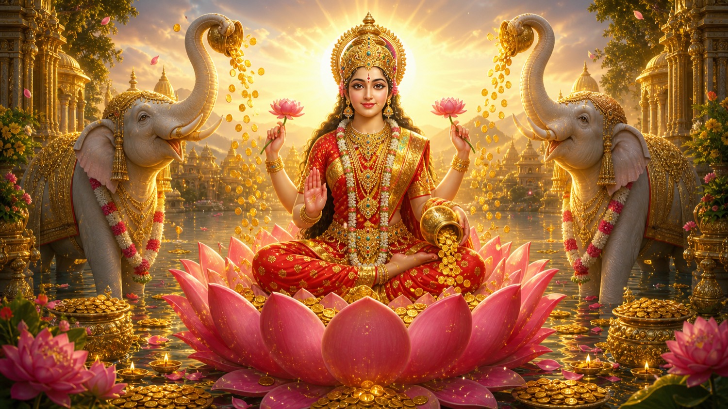 कमल पर विराजमान लक्ष्मी, धन, वैभव और समृद्धि की देवी