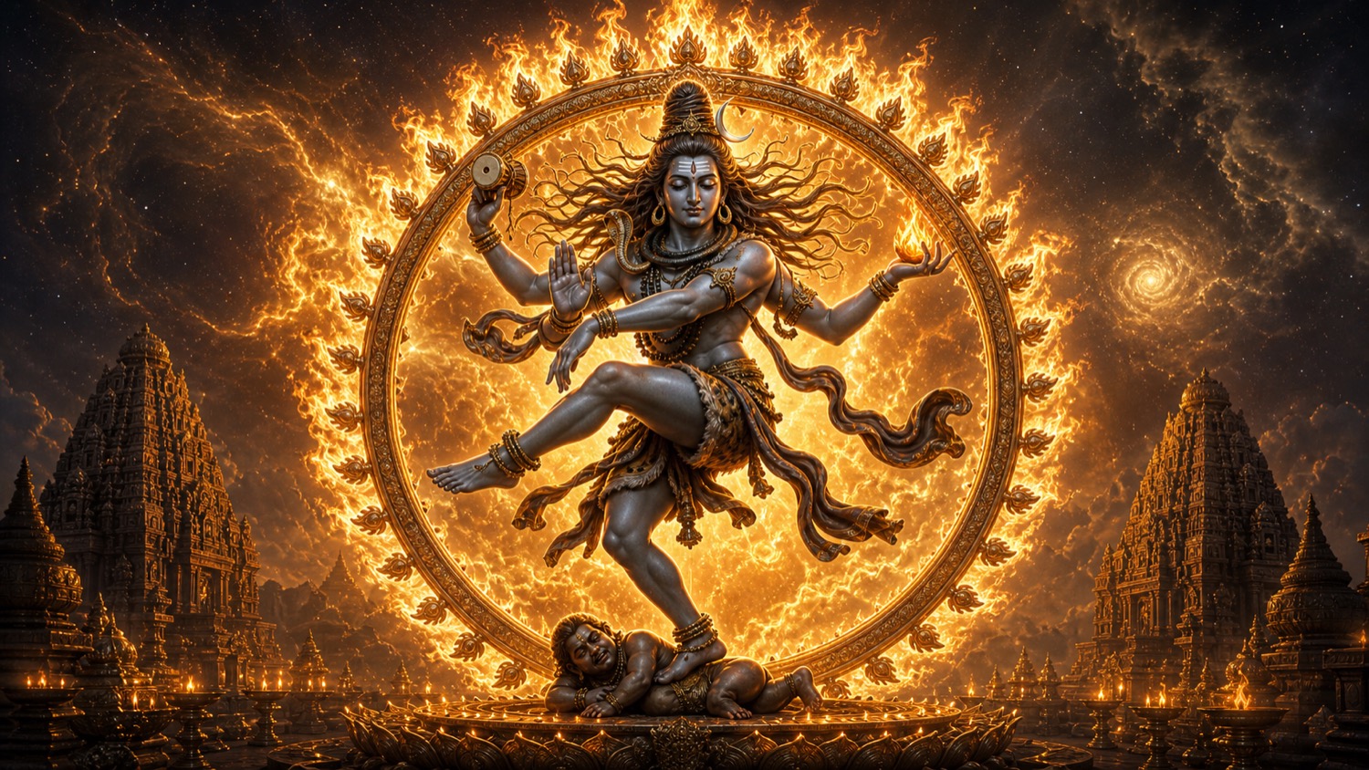 शिव का नटराज रूप, अग्नि के वलय में ब्रह्मांडीय नर्तक