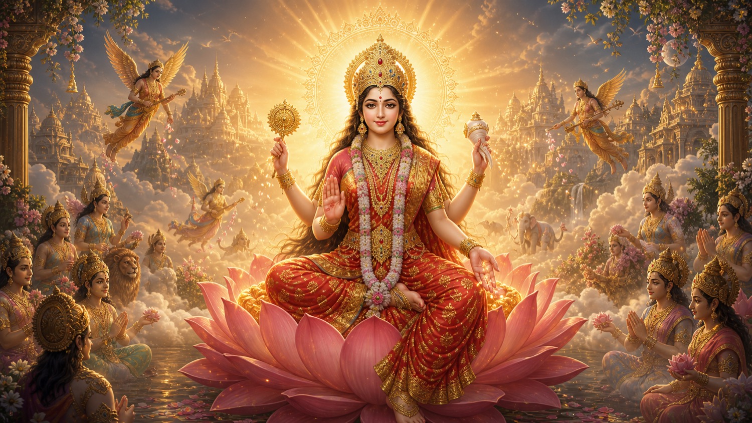 सिद्धिदात्री, माँ दुर्गा का नवम नवदुर्गा रूप, कमल पर सिद्धिदायिनी देवी