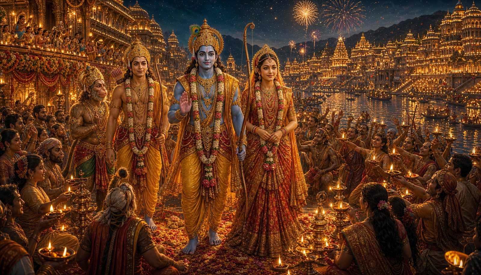 The return to Ayodhya lit with lamps on the first Diwali
