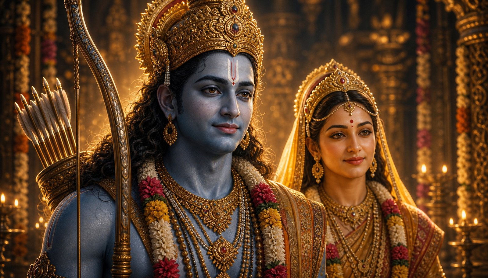 Lord Rama with bow, serene and noble