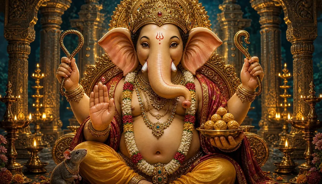A close darshan of Ganesha showing his symbolic features