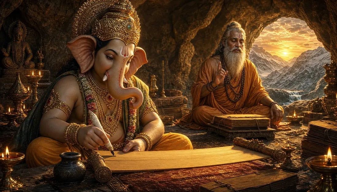 Ganesha writing the Mahabharata as the sage Vyasa dictates