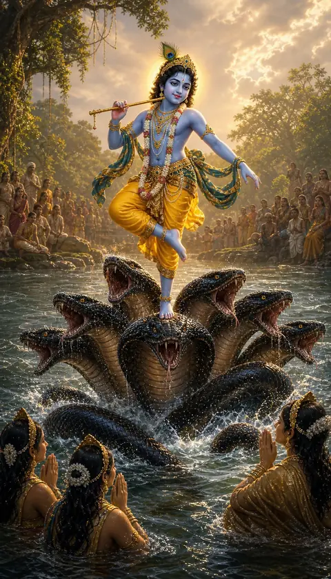 Kaliya Mardan, Krishna darshan, Hindu god image (कालिय मर्दन)