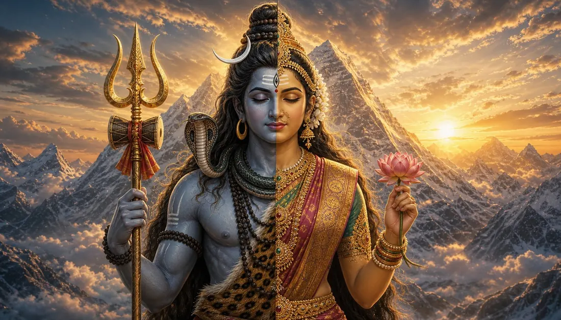 Ardhanarishvara, the form of Shiva and Parvati as one half-male half-female being
