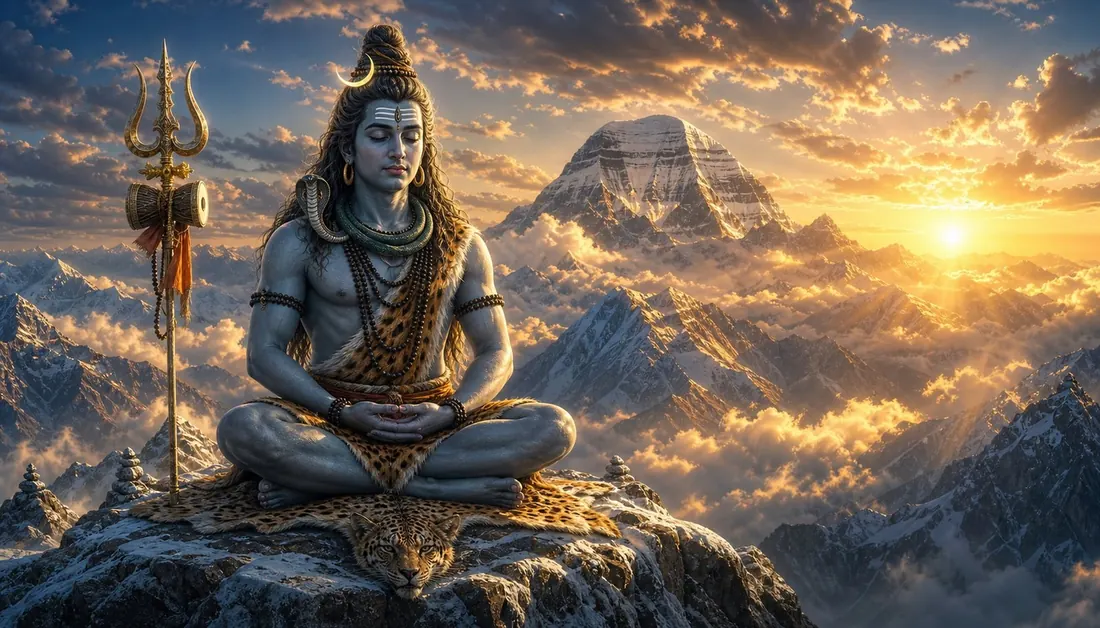 Lord Shiva, the Adiyogi, in meditation in the high Himalaya