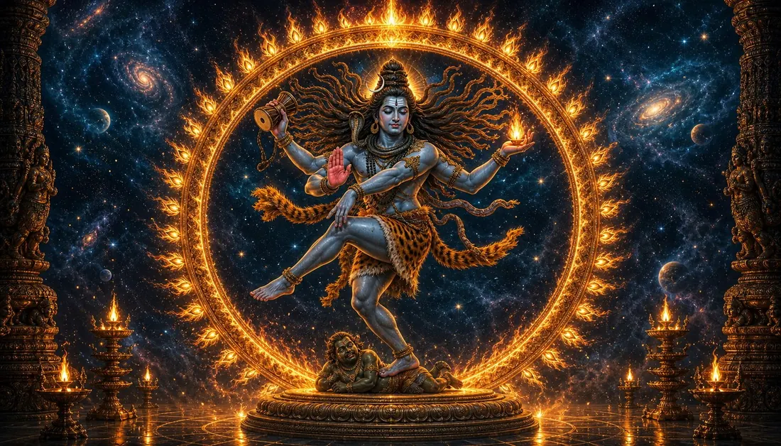 Shiva as Nataraja dancing the cosmic dance in a ring of fire