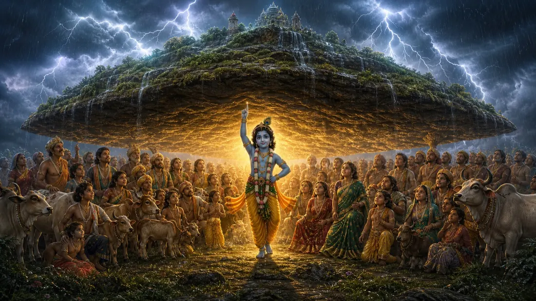 Krishna and Govardhan