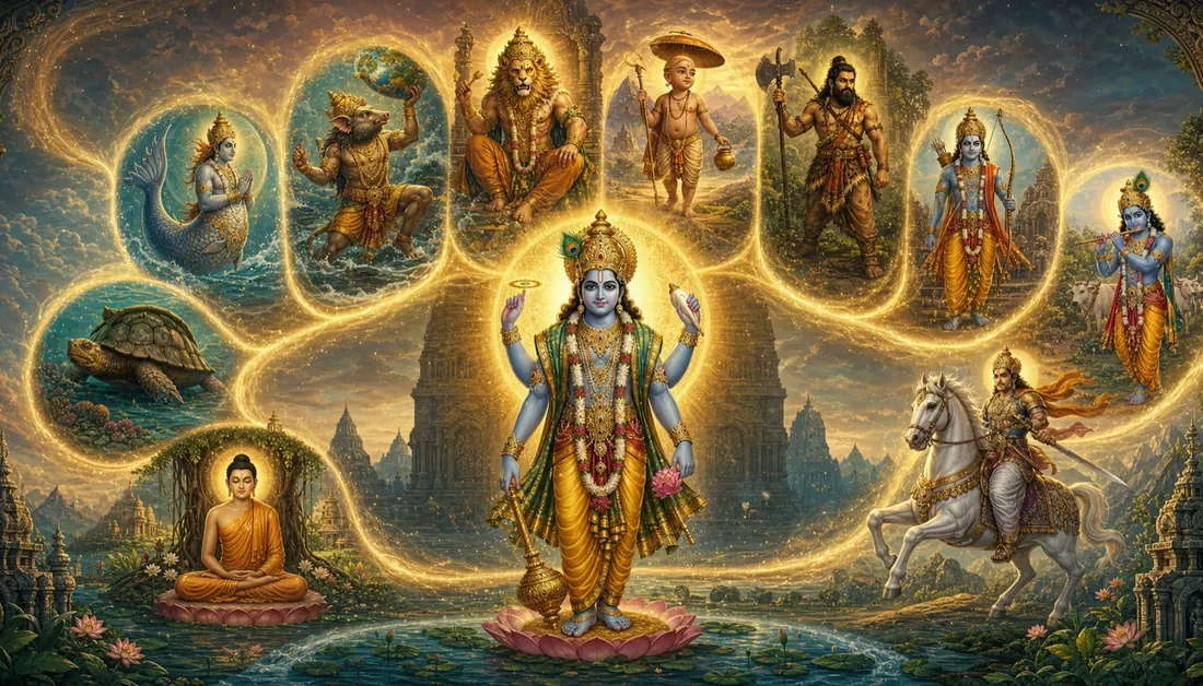 The Dashavatar, the ten principal avatars of Vishnu