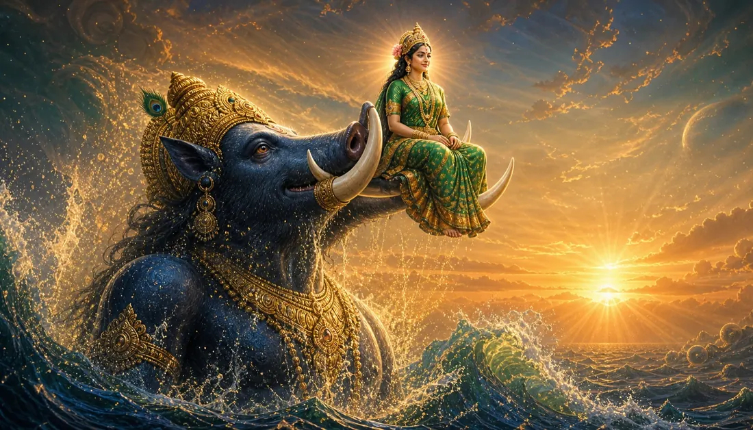 Varaha, the boar avatar of Vishnu, lifting the earth on his tusks